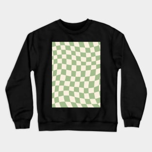Green and Cream Distorted Warped Checkerboard Pattern I Crewneck Sweatshirt